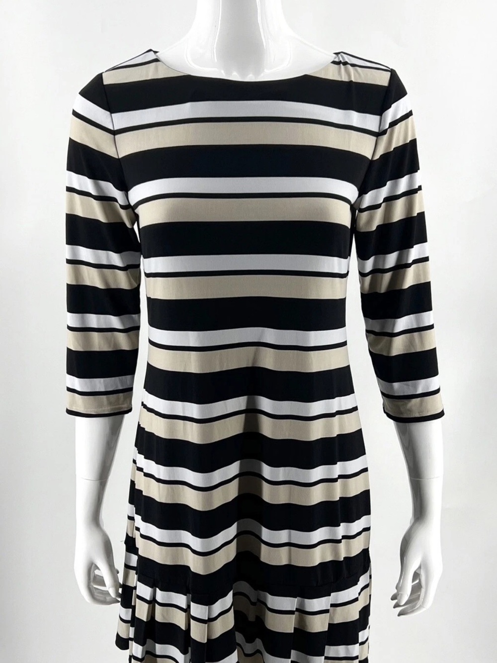 White House Black Market Striped Black, White & Beige Midi Dress size Med